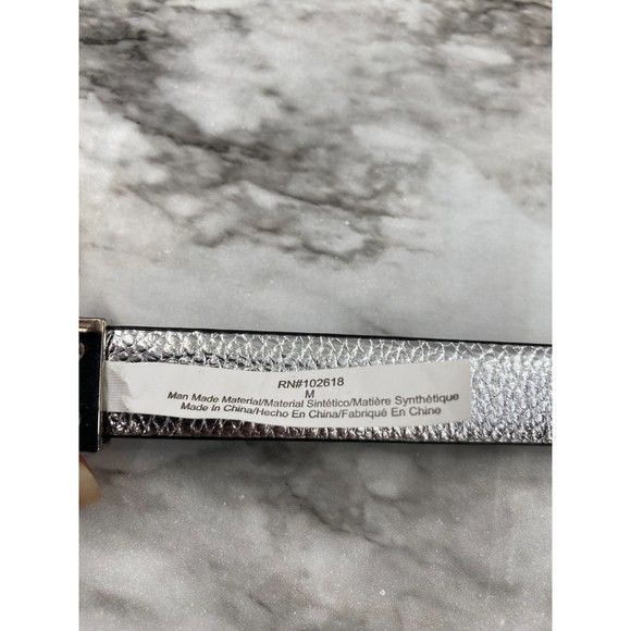 Steve Madden NWOT Reversible Belt Single Prong Animal Print Solid Silver Med New - Picture 6 of 9